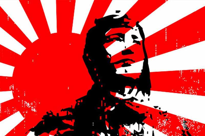 kamikaze pilot på röd och vit japansk bakgrund