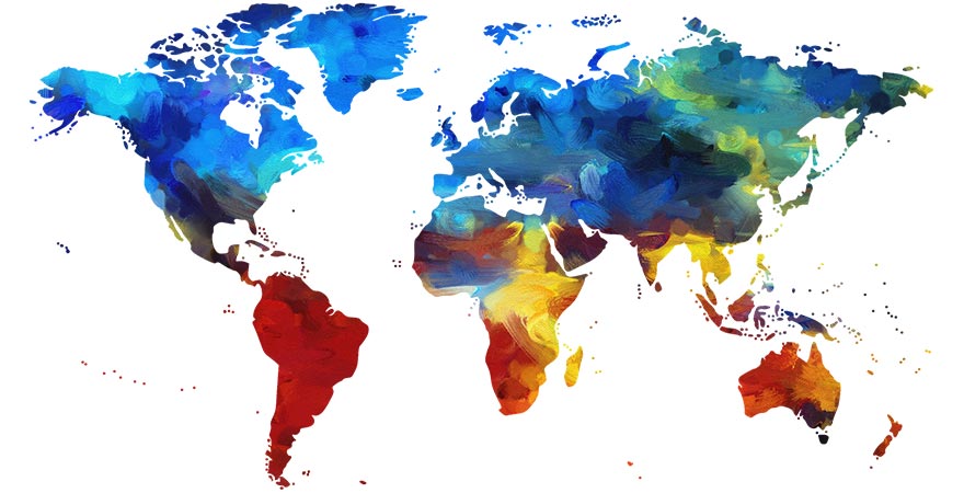 färgglad illustration av världskartan
