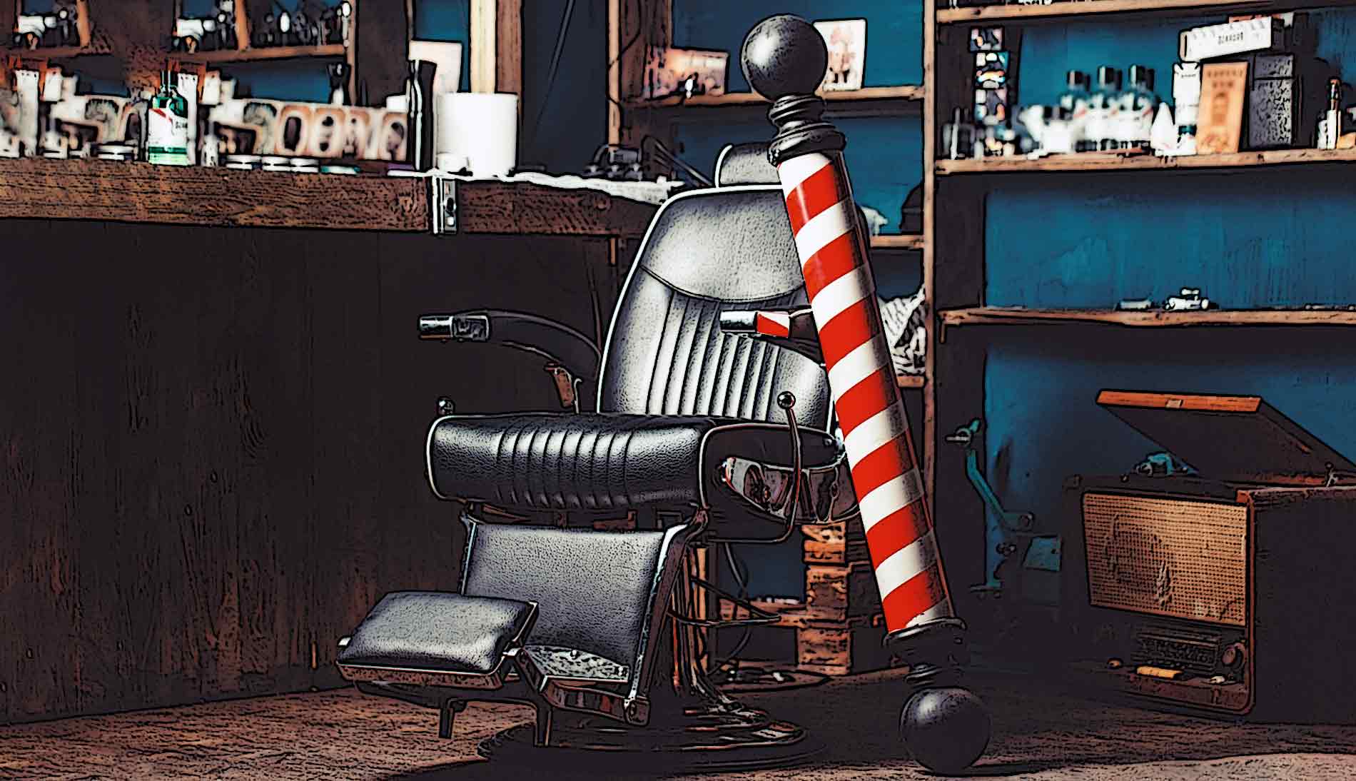 illustration barbers chair and barberpole in a barbershop